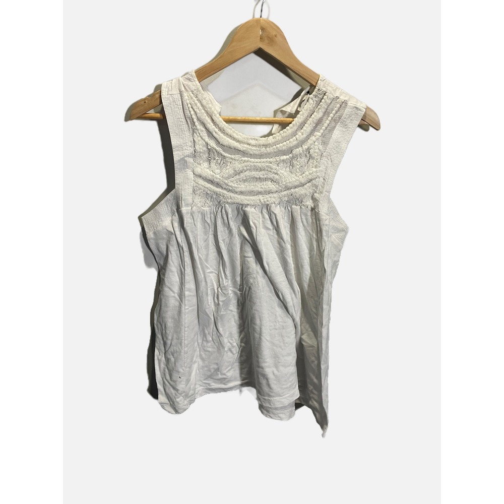 Akemi + Kin Tank Top Womens Small White Embroidered Pom Bib Boho Anthropologie